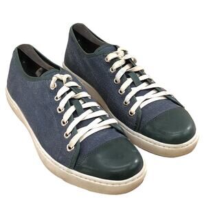 Peter Millar Mens Size 8M Silver Peak Sneakers Navy with Green Leather Accents